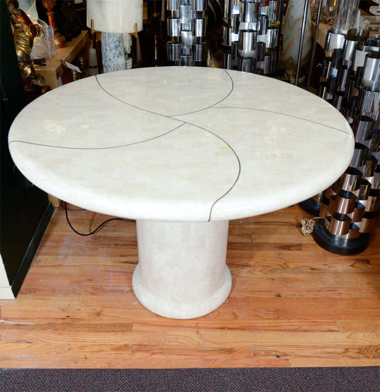Karl Springer Inlaid Tessellated Marble Pedestal Table