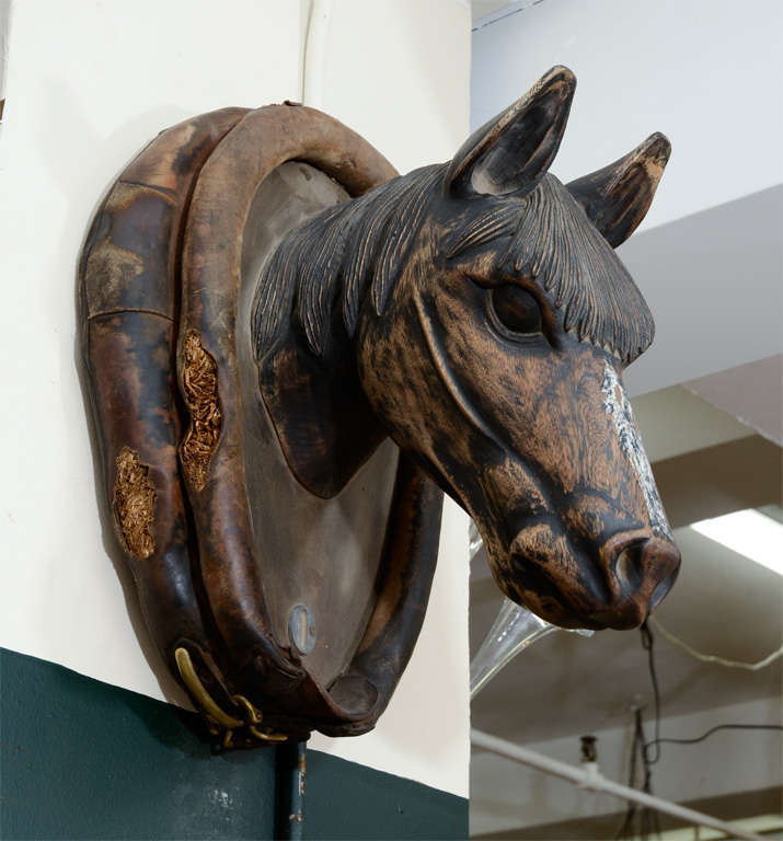 American Craftsman Antique Carved Wooden Horse Head Trade Sign For Sale