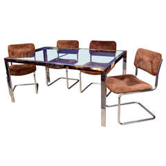 Mid Century Chrome Dining Table with Four Velvet Chairs