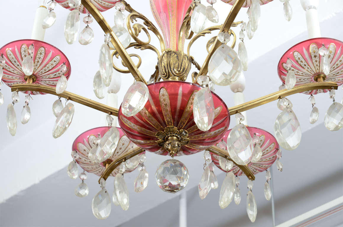 20th Century Mid Century Venetian Chandelier with Cranberry Glass