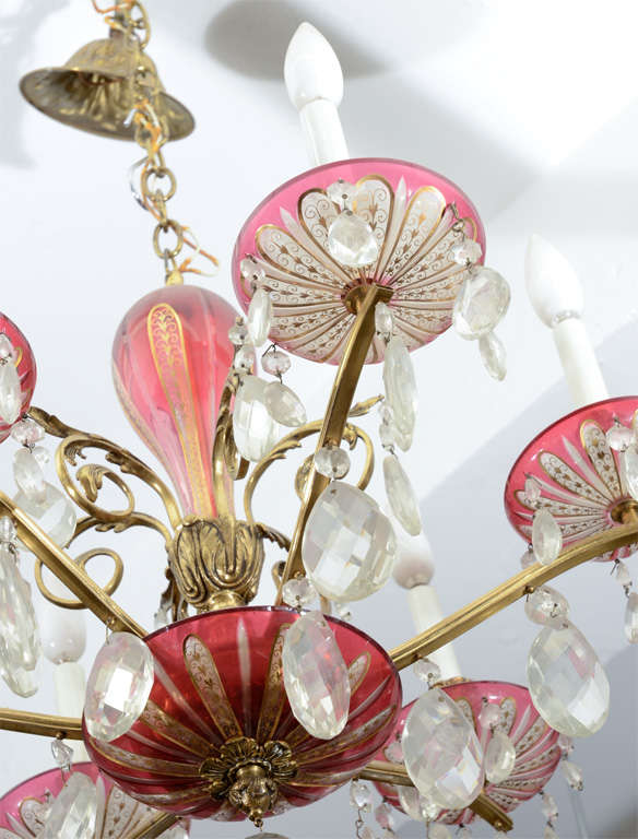 Mid Century Venetian Chandelier with Cranberry Glass 1