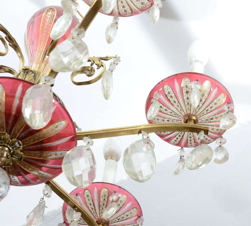 Mid Century Venetian Chandelier with Cranberry Glass 5