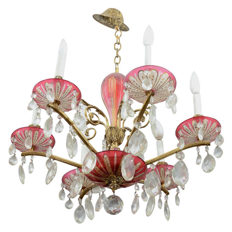 Mid Century Venetian Chandelier with Cranberry Glass