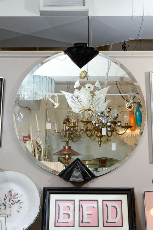 Vintage Art Deco Mirror with Lacquered Fan Detailing
