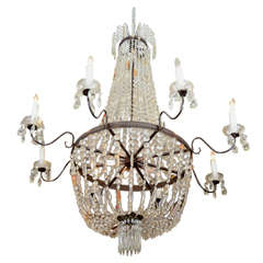 Monumental Antique French Empire Crystal and Bronze Chandelier