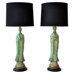 Vintage Pair of Celadon Borghese Lamps