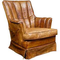 English Channel-back Leather Armchair Circa 1940