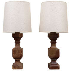 Pair of Faux Marble Painted Wooden Balustrades as Lamps