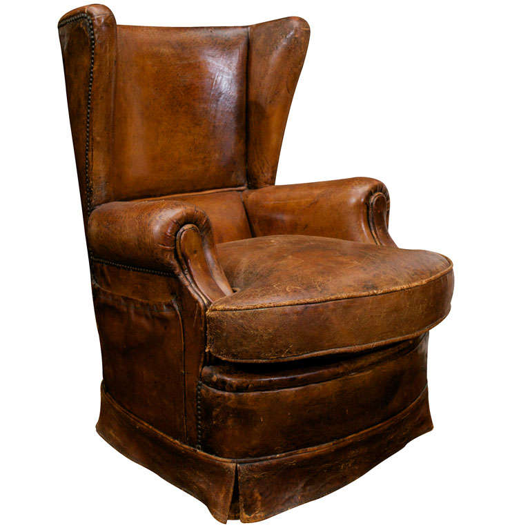 Leather Club Chair, French circa 1930