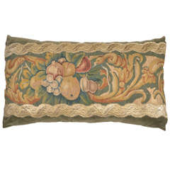 17th C. Bountiful Fruit Antique Tapestry Large Lumbar Pillow