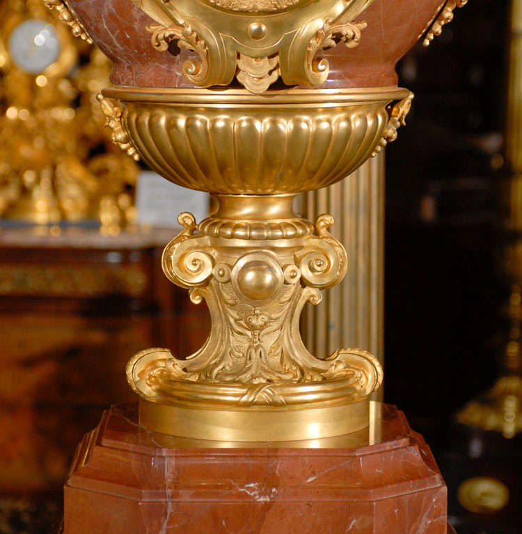 Pair of Gilt Bronze Mounted Marble Urns In Excellent Condition For Sale In Atlanta, GA
