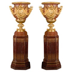 Pair of Gilt Bronze Mounted Marble Urns