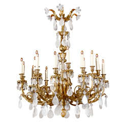Magnificent Gilt Bronze Chandelier With Rock Crystal Pendalogues