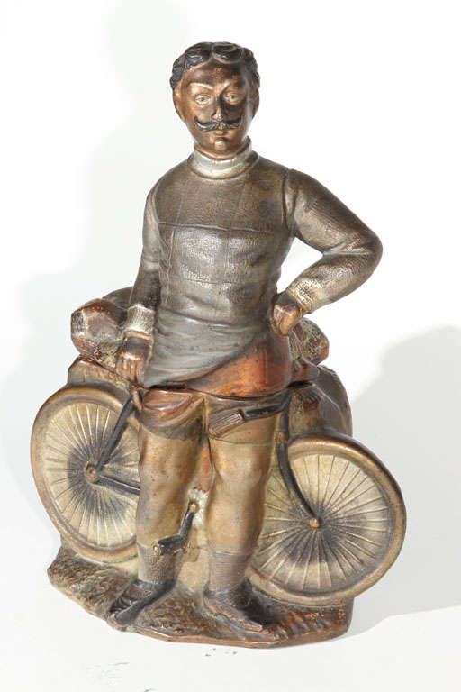 Rare Terracotta Bicycle Figural Tobacco Jar, Sgd/Dated