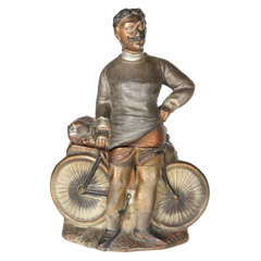 Rare Terracotta Bicycle Figural Tobacco Jar, Sgd/Dated
