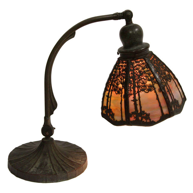 Scenic HANDEL Desk Lamp with Forest Filigree Overlay For Sale