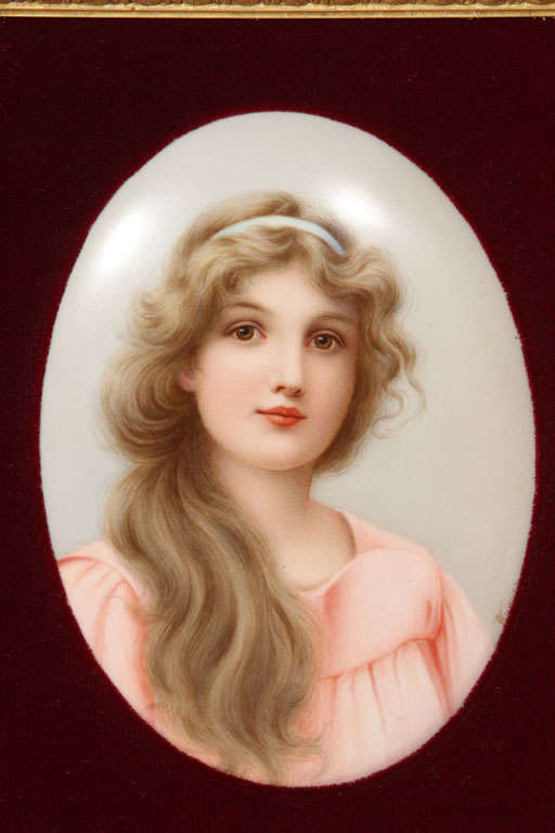 KPM Porcelain Plaque of Beautiful Lady sgd Wagner In Excellent Condition For Sale In Pasadena, CA
