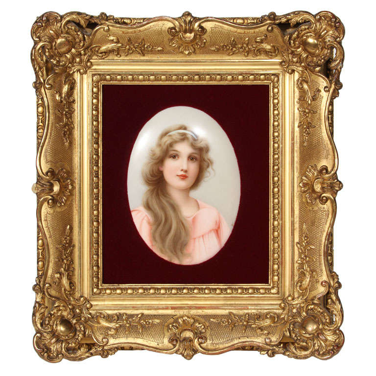 KPM Porcelain Plaque of Beautiful Lady sgd Wagner For Sale