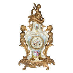French Sevres Bronze Mounted Porcelain Mantel Clock
