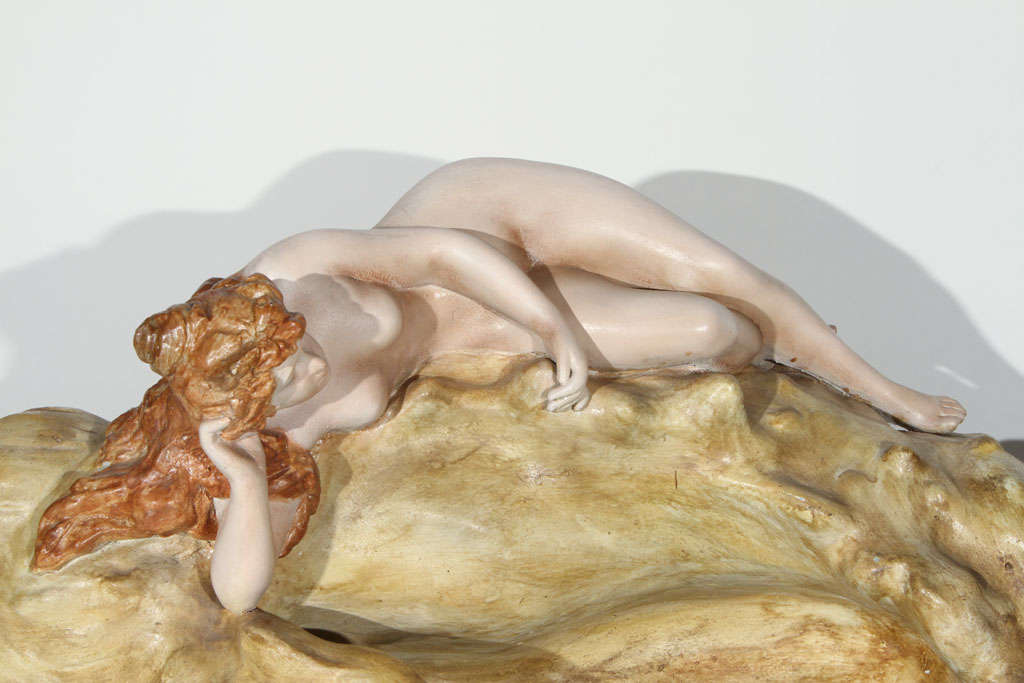 Goldscheider Reclining Nude on Shell Figurine, Sgd