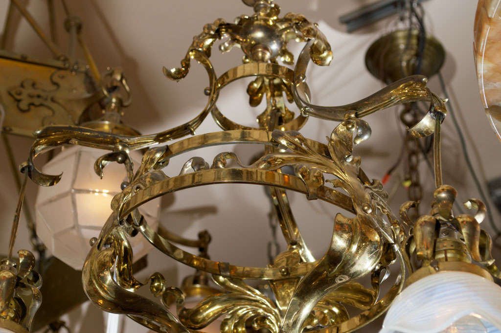 Brass Three Arm Art Nouveau Chandelier