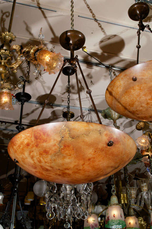 Pair of Alabaster Pendant Chandeliers