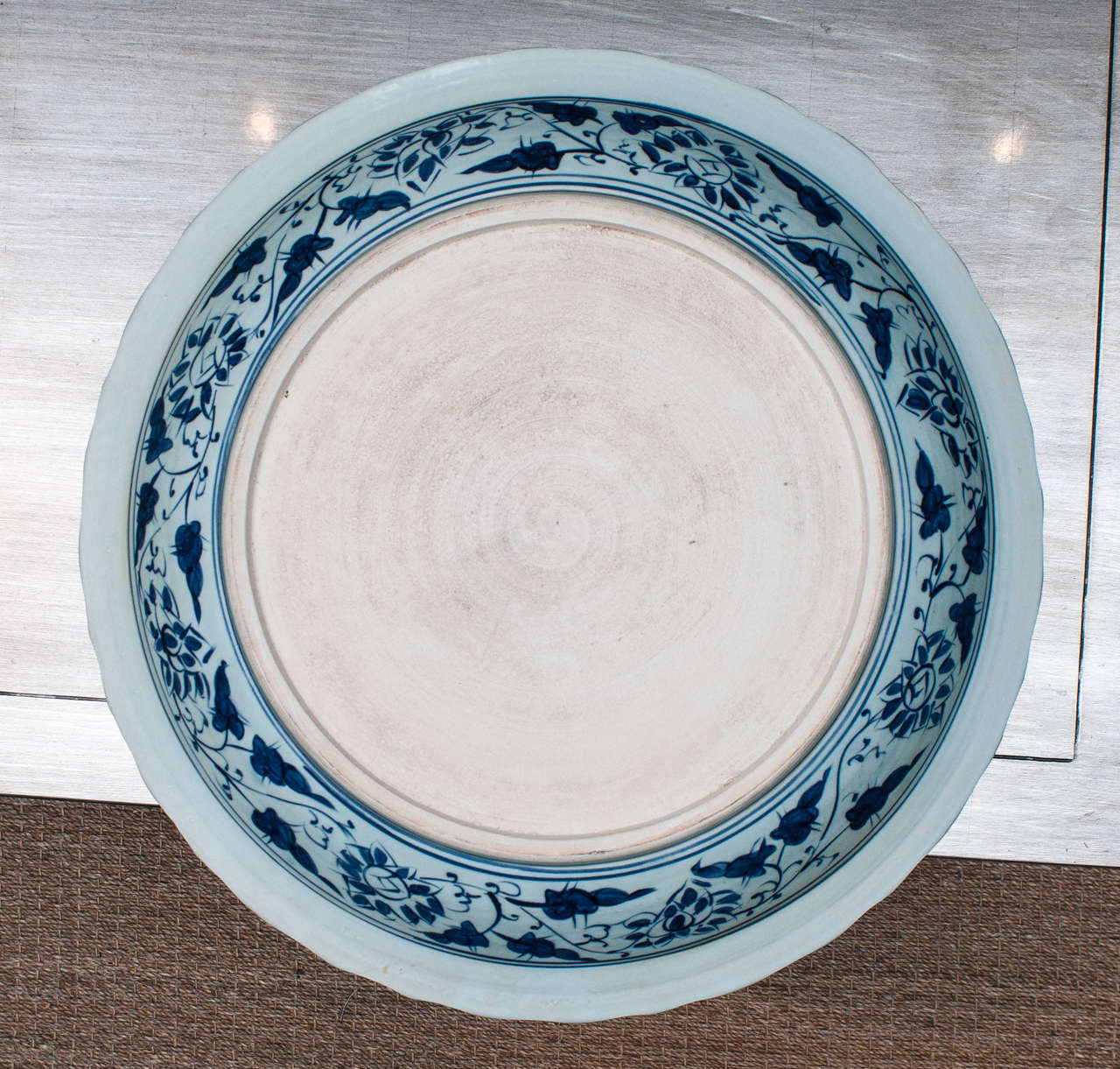 Hand-Painted Monumental Blue and White Chinese Porcelain Charger
