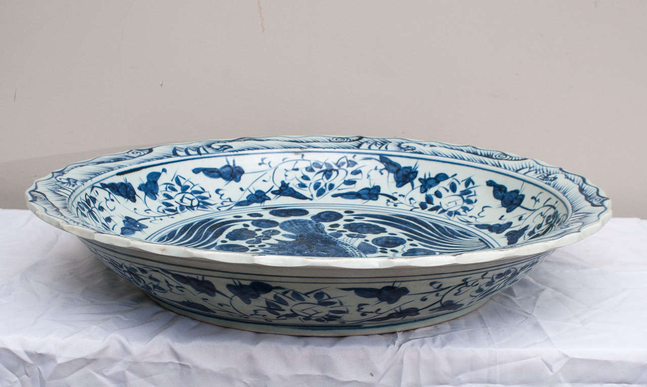 Monumental Blue and White Chinese Porcelain Charger In Excellent Condition In Washington, DC