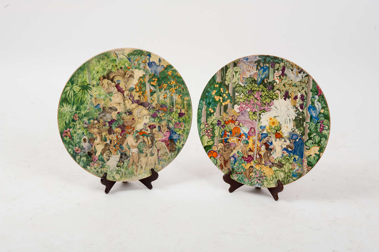 Two Wall Plaques Designed by Sir Frank Brangwyn, Painted by Clarice Cliff For Sale 4