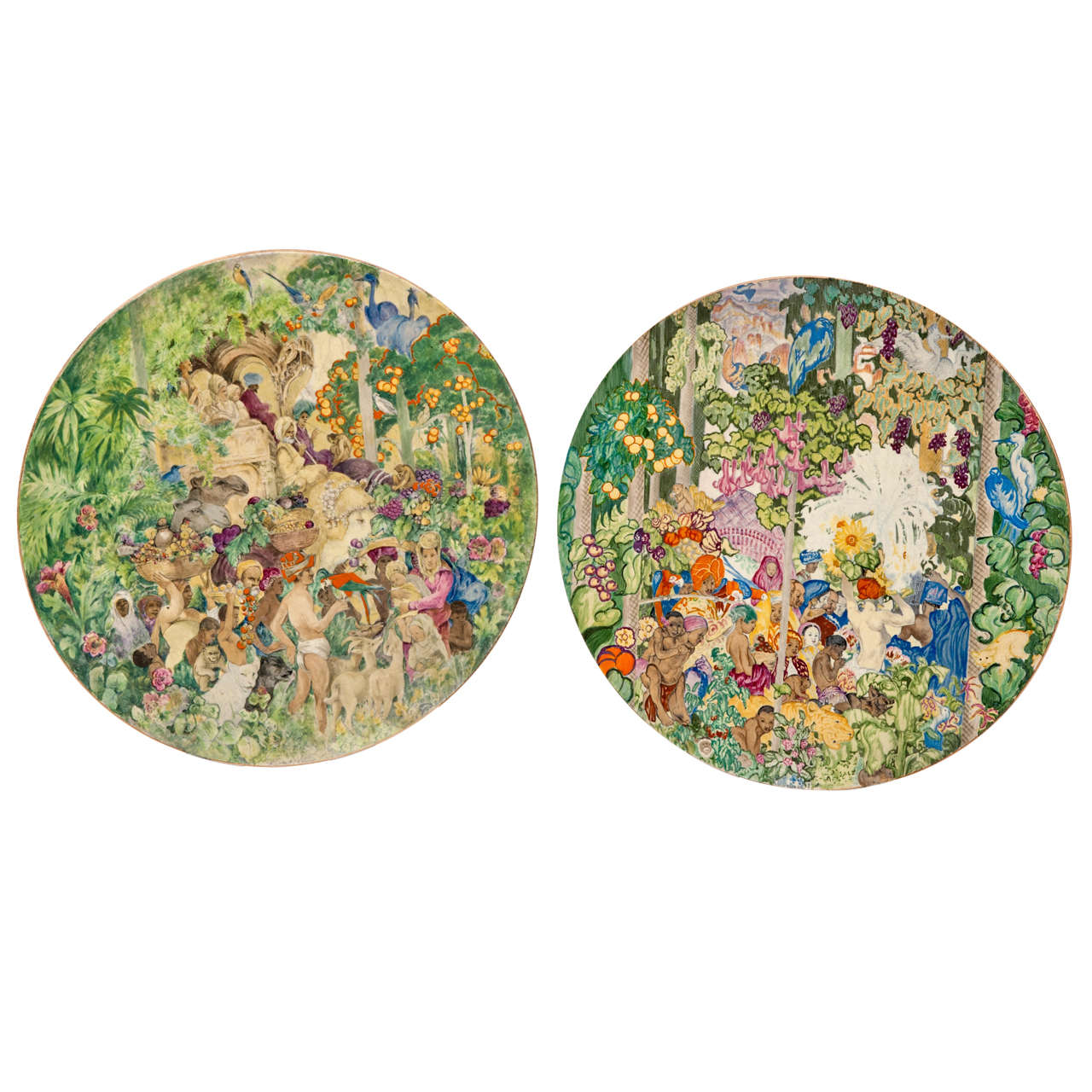 Two Wall Plaques Designed by Sir Frank Brangwyn, Painted by Clarice Cliff For Sale