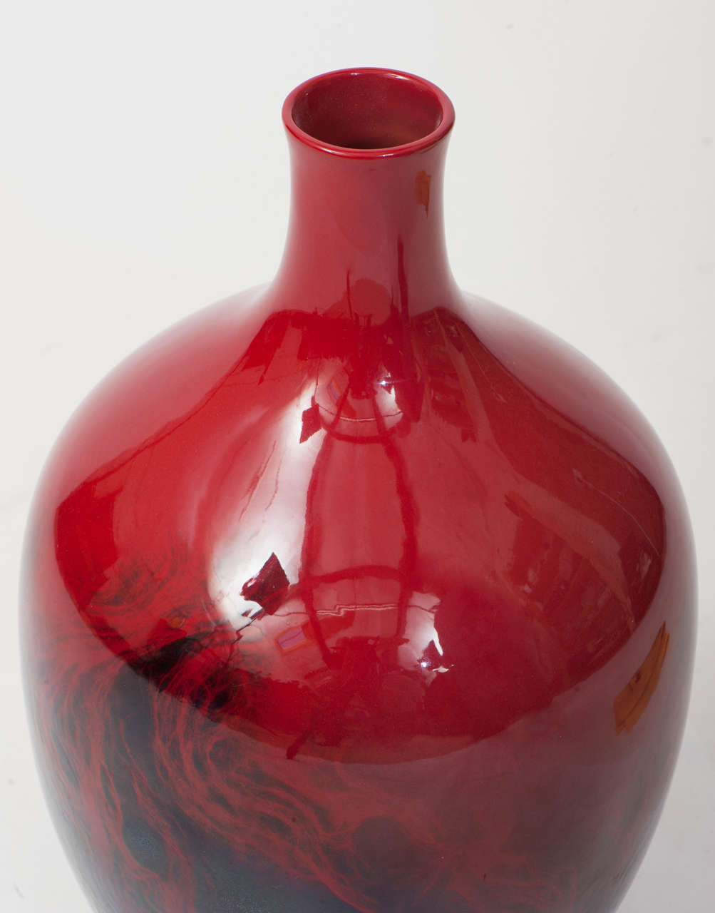 British Huge Bulbous Royal Doulton Veined Flambe Bottle Vase For Sale