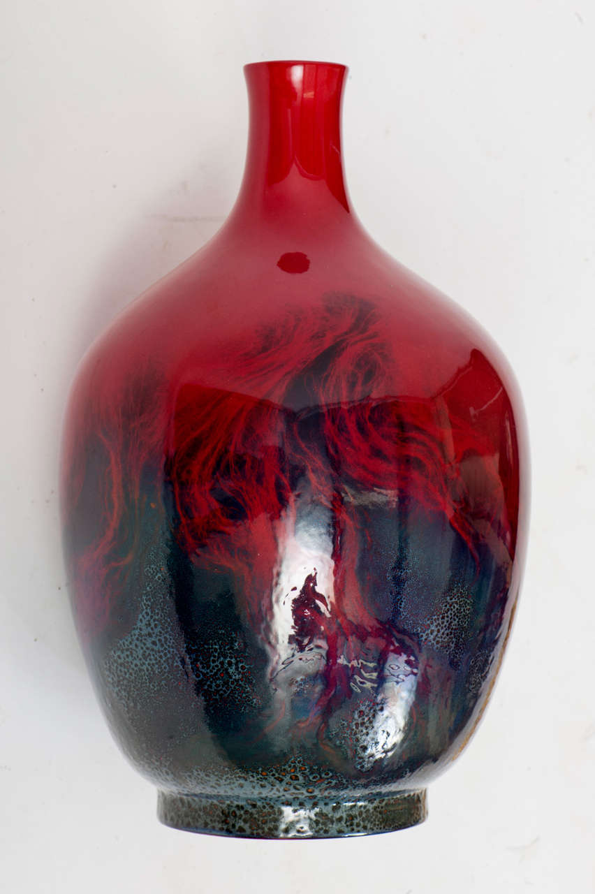 Huge Bulbous Royal Doulton Veined Flambe Bottle Vase For Sale 3