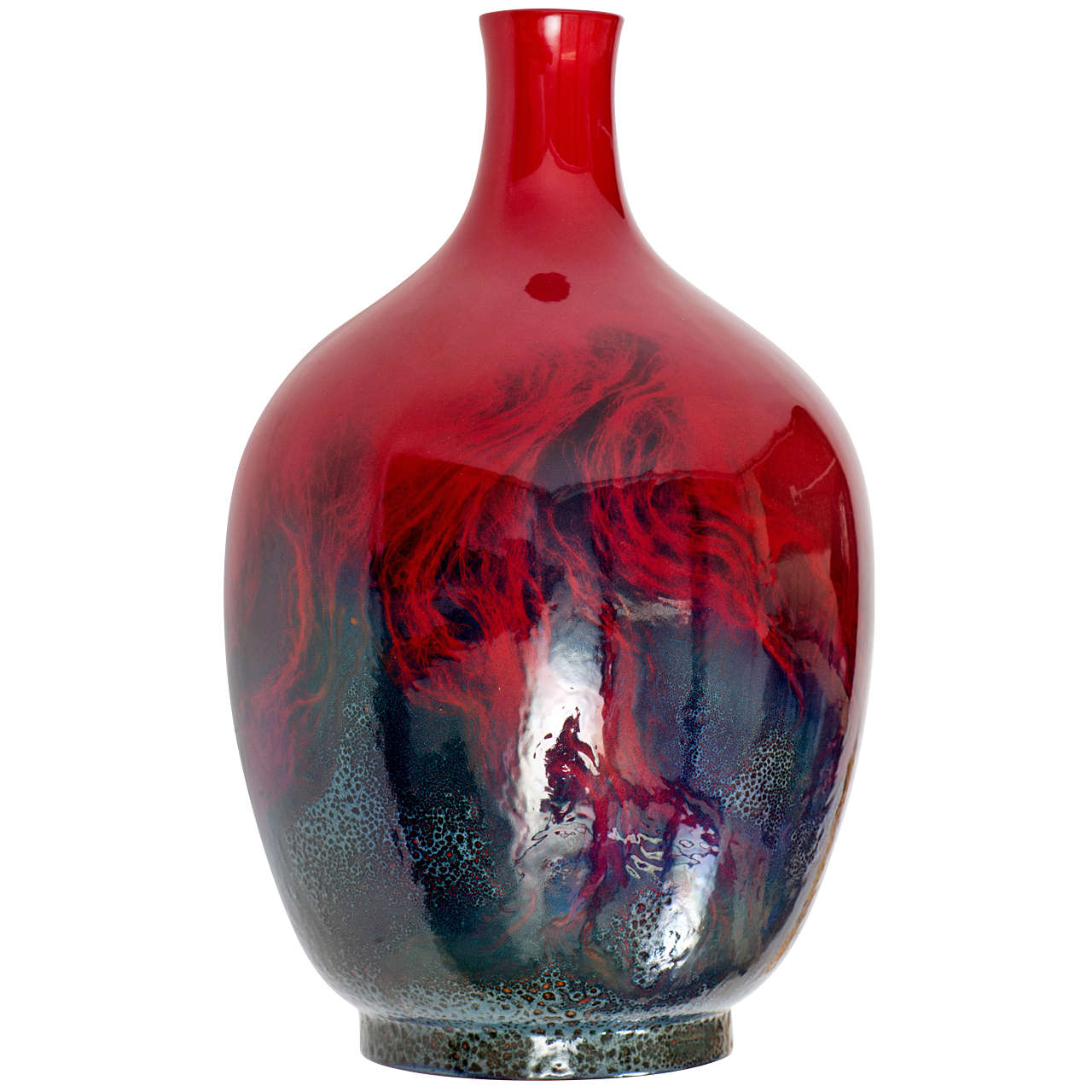 Huge Bulbous Royal Doulton Veined Flambe Bottle Vase For Sale