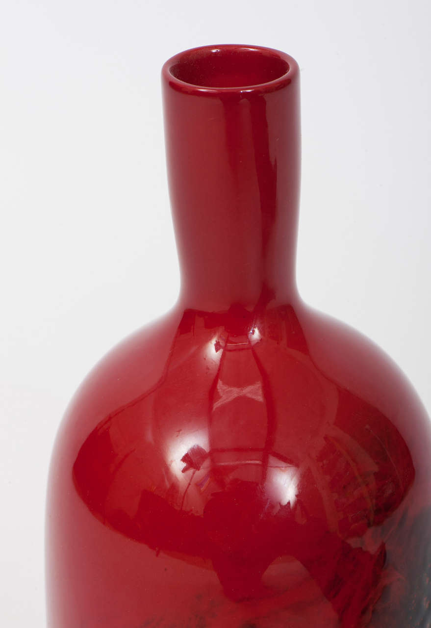 Mid-Century Modern Large Royal Doulton Veined Flambe Bottle Vase 35cm Tall For Sale