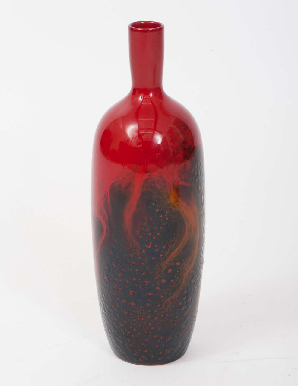 20th Century Large Royal Doulton Veined Flambe Bottle Vase 35cm Tall For Sale