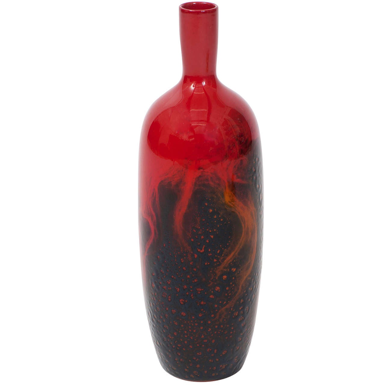Large Royal Doulton Veined Flambe Bottle Vase 35cm Tall For Sale