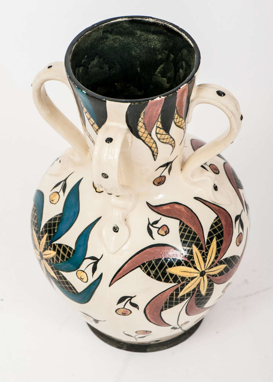 Striking Large Hand Painted, Four Handles Vase by Mintons.