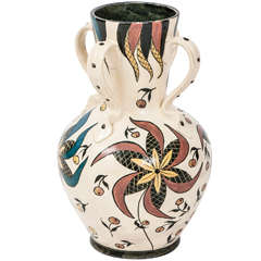 Striking Large Hand Painted, Four Handles Vase by Mintons.