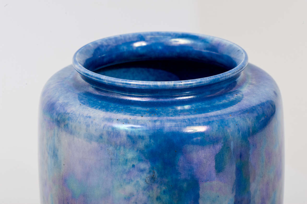 British A Large Blue Lustre Glazed Vase by Ruskin Pottery, England For Sale
