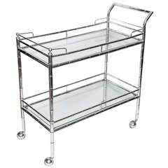 Chrome Bamboo Form Two Tier Bar Cart