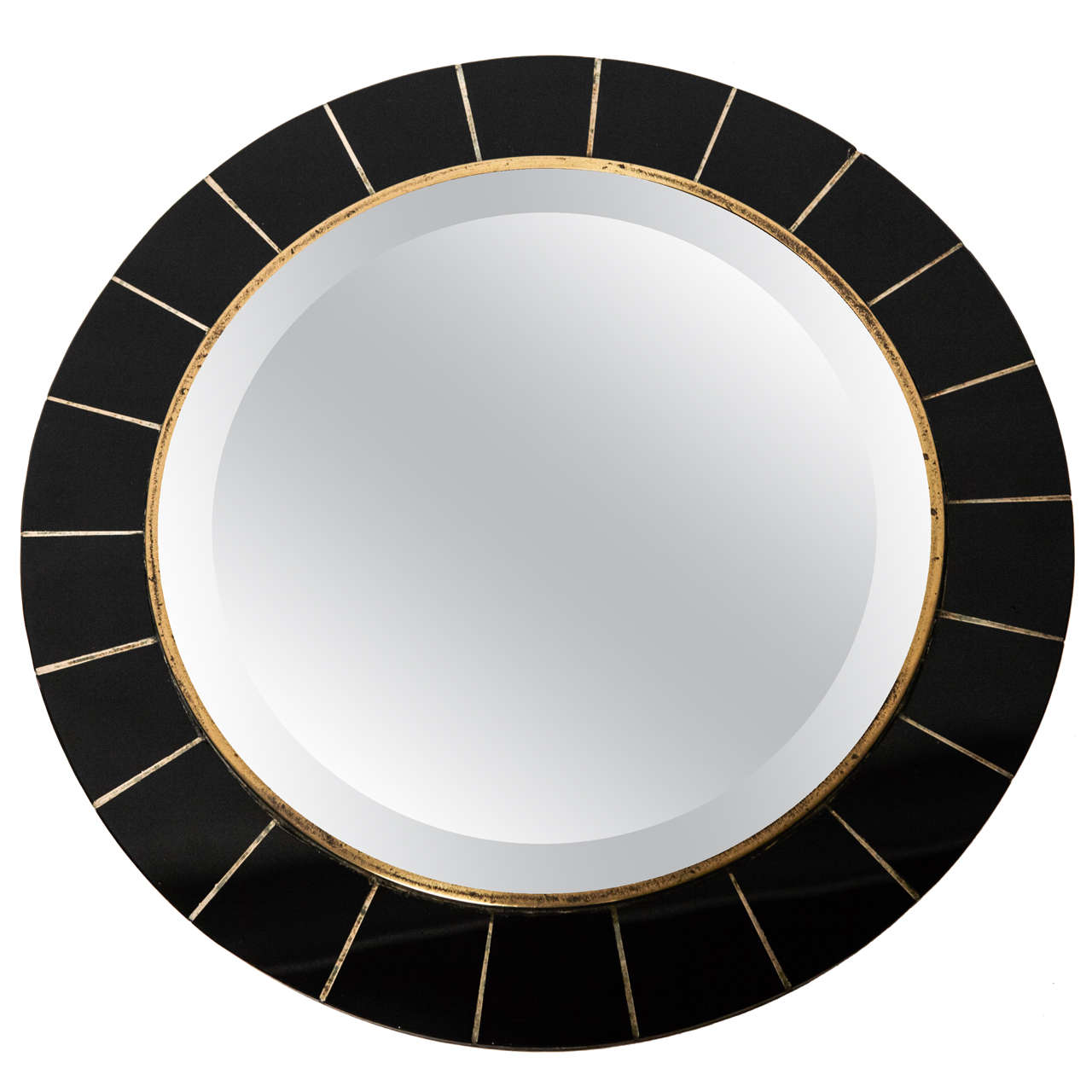 Round Wall Mirror 1950's in the Style of Crystal Art. For Sale