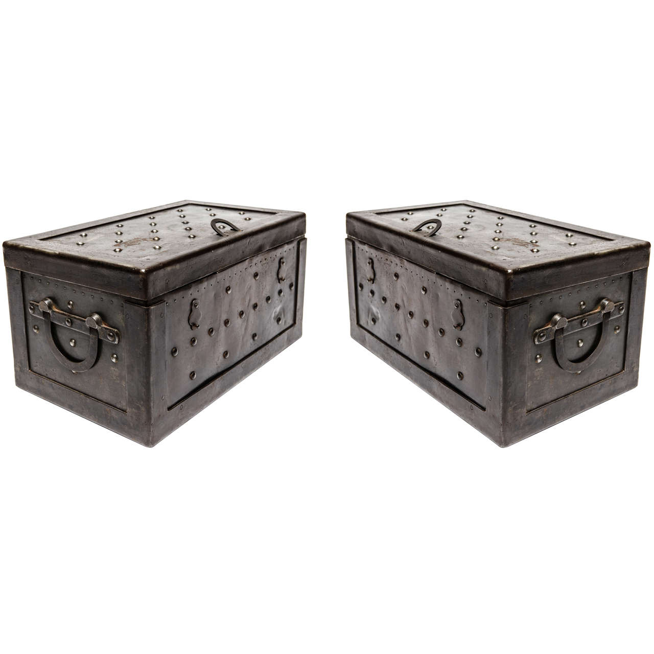 Rare Pair Of Italian Iron Strong Boxes. For Sale