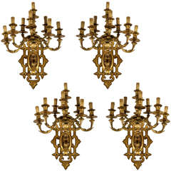 19th c. Important Gilt Bronze Wall Lights with Aristocratic Crest.