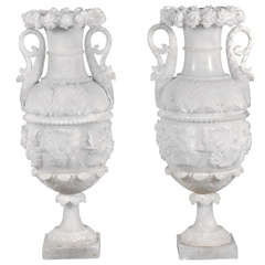 Pair of 19th c. Alabaster Marble Urns