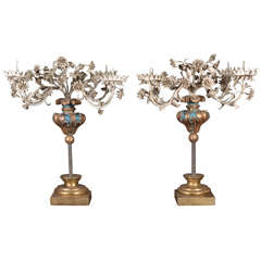 Carved Wood and Tole Candelabras Pair