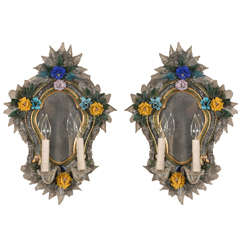 19th c. Mirrored Murano Glass Sconces 