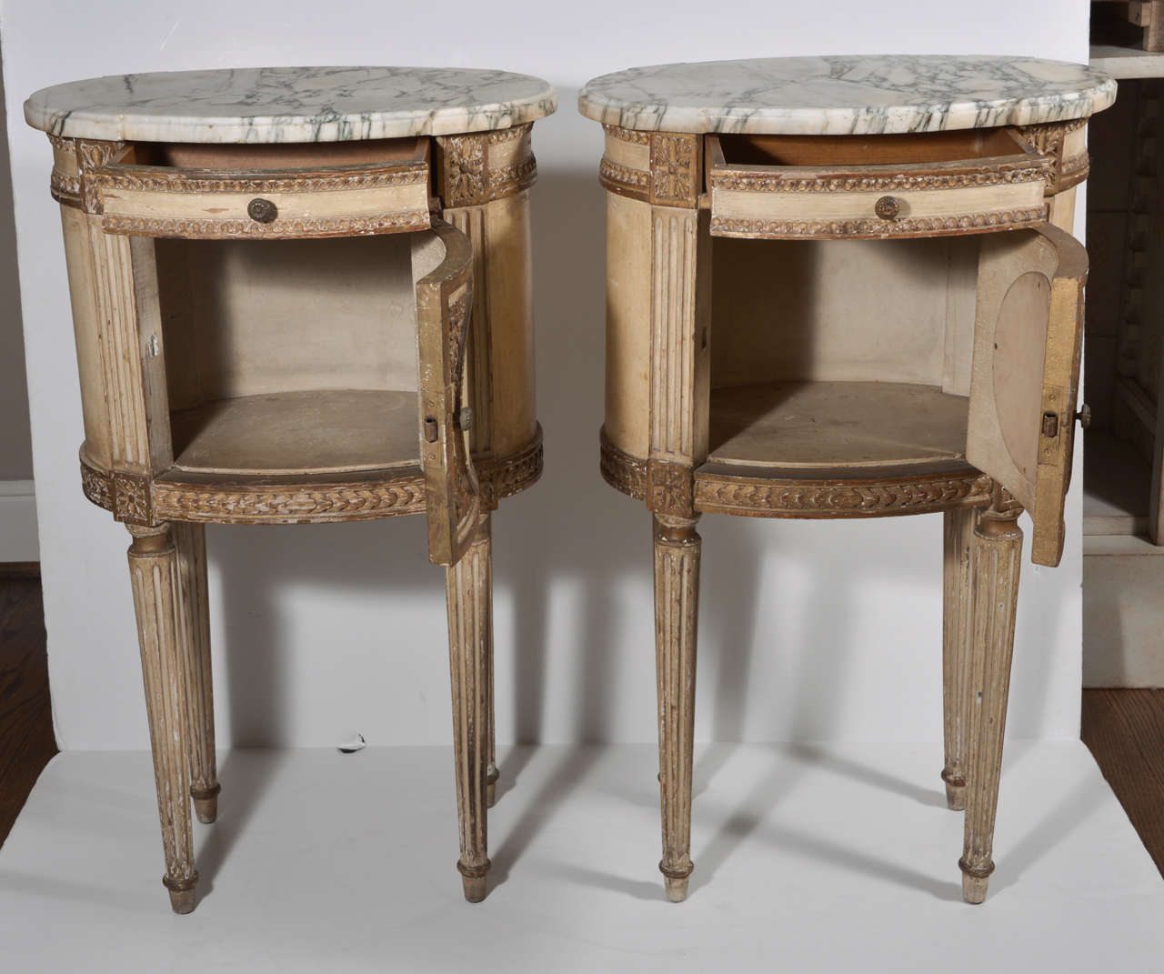 Gilt Pair of French Louis XVI Style Night Stands