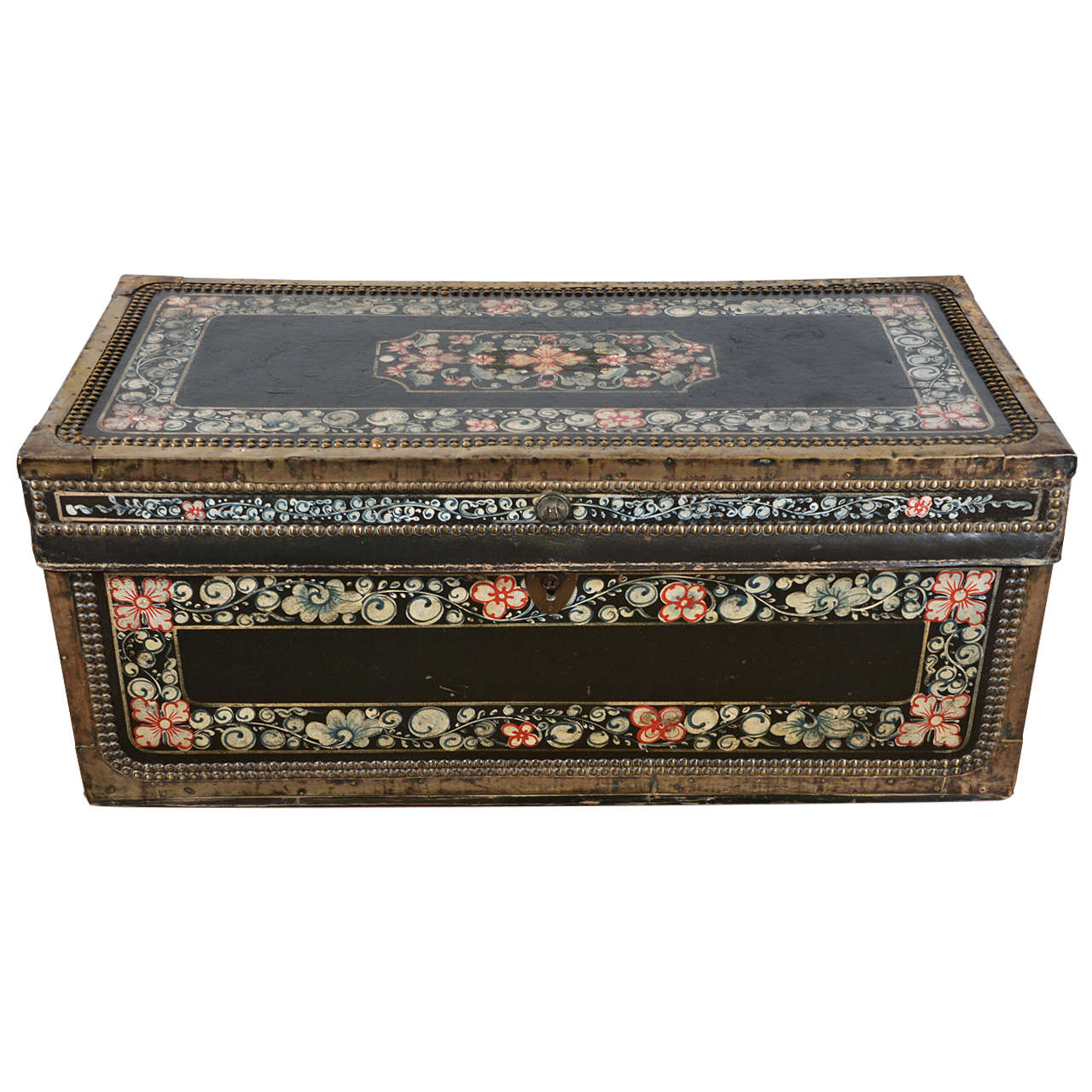 19 c. Painted Chinese Trunk on Stand at 1stdibs