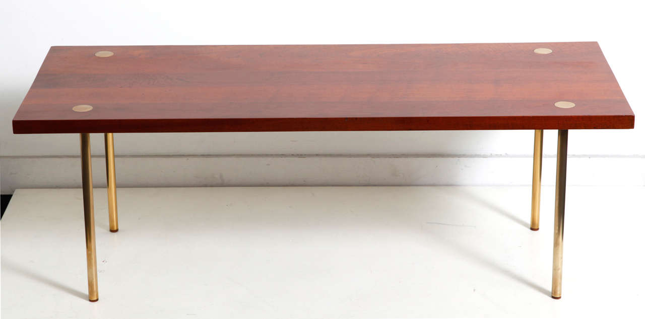 Elegant Brass And Solid Wood Coffee Table