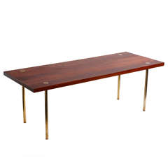 Elegant Brass And Solid Wood Coffee Table